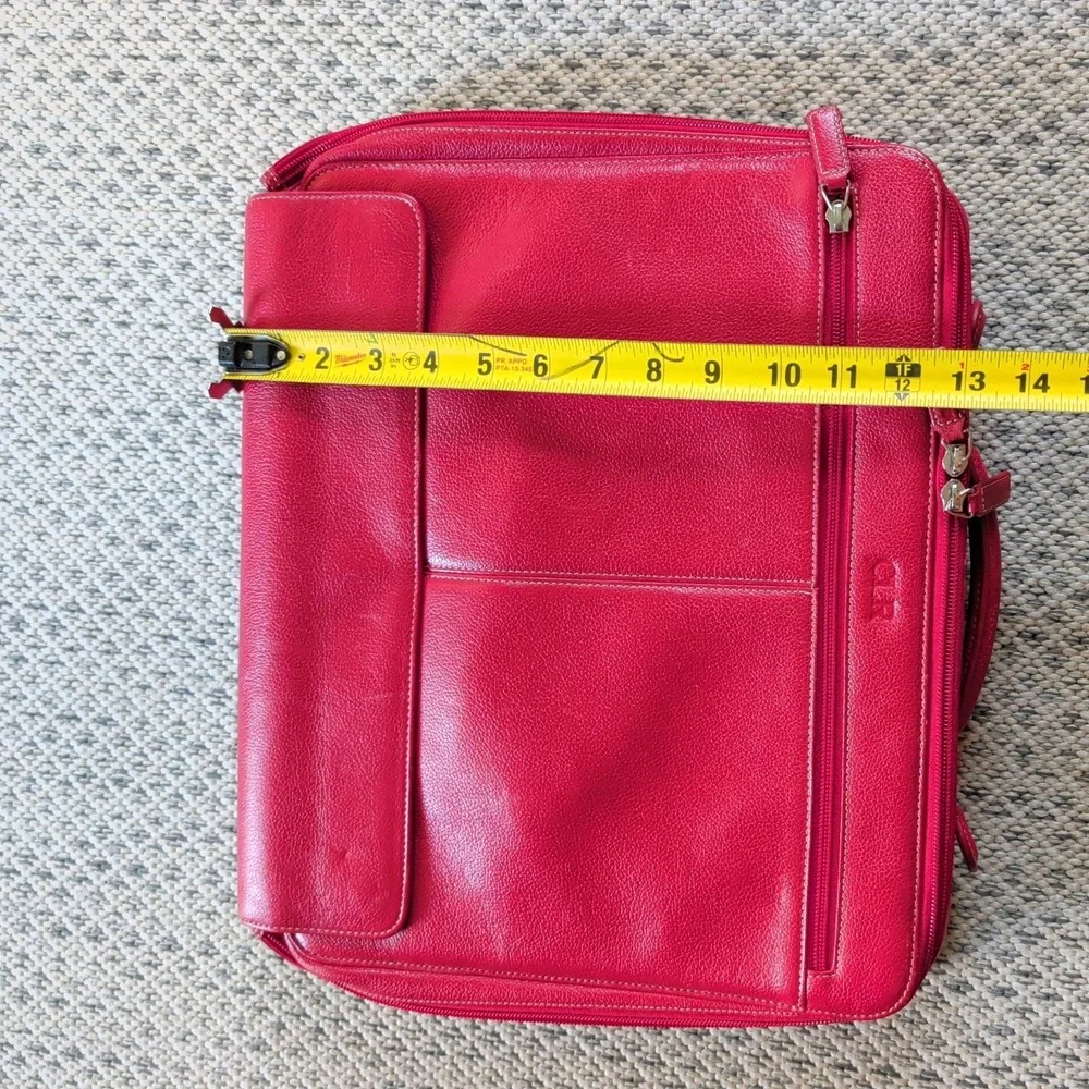 Levenger Red Leather Zipper Portfolio Organizer Laptop Travel Case Rare Office